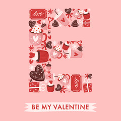 Holiday Alphabet collection for card design : Valentine elements forming a shape of uppercase letter : Vector Illustration	