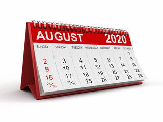 Calendar -  August 2020 (clipping path included)