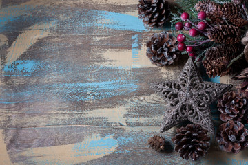 Christmas decorations. Holiday Christmas background. Selective focus, free space