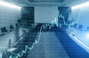 Stock exchange graph on blurred meeting room. Corpotare concept.