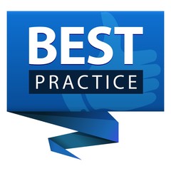 Best Practice text on blue square ribbon banner icon isolated on white background.