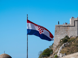 Croatian flag on display in Dubrovnik Old Town area, Croatia