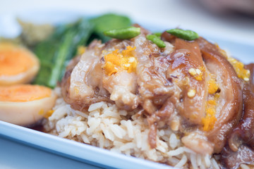 Stewed pork leg on rice with boiled egg