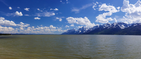 The Grand Teton Mountain Range and Jackson Lake in Wyoming