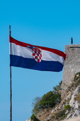 Croatian flag on display in Dubrovnik Old Town area, Croatia