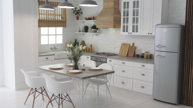 Beautiful kitchen interior with new stylish furniture
