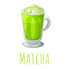 Matcha green tea flavor shake, cartoon isolated vector illustration, realistic icon.