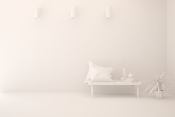 Empty room in white color. Scandinavian interior design. 3D illustration