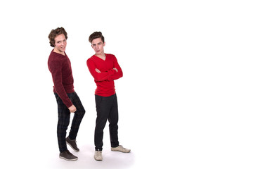 Two funny students. White background.