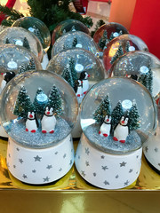 Merry Christmas Waterball with penguins and pine tree with snow inside 
