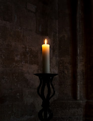 Candle Burning in a Church. Spiritual and Religious Concept