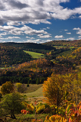 Valley at Barnet Center Vermont with hills touched by Fall colors