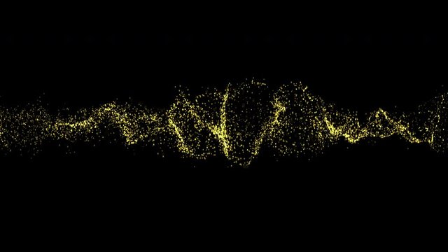 Gold shiny sparkling particles moving on black background. It is bright festive background with glittering particles. Abstract 4k Footage background for text.