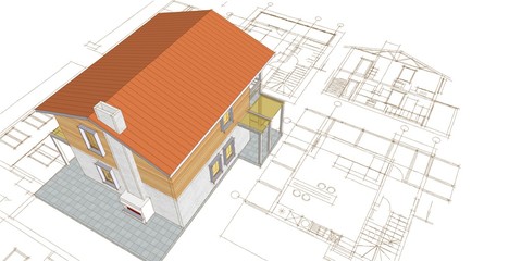 Fototapeta na wymiar modern house sketch 3d illustration