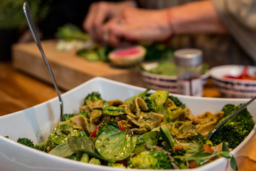 Very healthy high protein tasty pasta dish homemade delicious closeup food photo natural organic ingredients great lifestyle for any age perfectly created for balanced diet Cheese vegetables