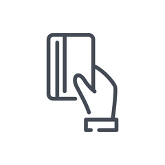 Obraz premium Credit card payment line icon. Hand holding a credit card vector outline sign.