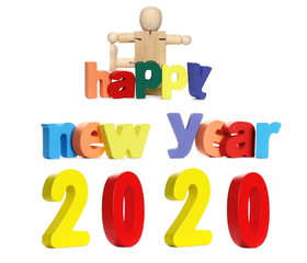 Wooden alphabet letters spelling out Happy New Year 2020 isolated on white background