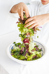 Hands holding fresh salad