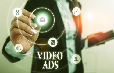 Text sign showing Video Ads. Business photo showcasing Engage audience in the form of video content advertising
