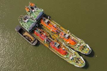 Fototapeta na wymiar Aerial view of liquefied petroleum gas tankers in warehouses in Thailand