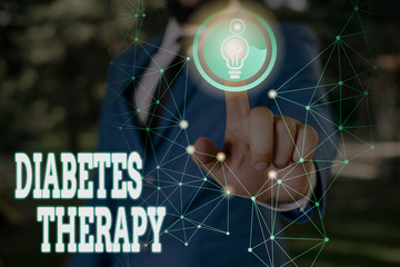 Writing note showing Diabetes Therapy. Business concept for aim to achieve lower average blood glucose results