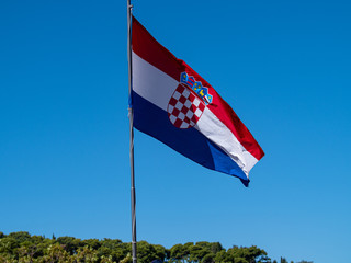 Croatian flag on display in Dubrovnik Old Town area, Croatia