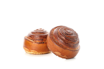 Tasty cinnamon roll isolated on white background