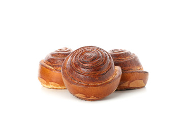 Tasty cinnamon roll isolated on white background