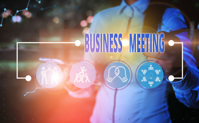 Writing note showing Business Meeting. Business concept for gathering of two or more showing to discuss business ideas