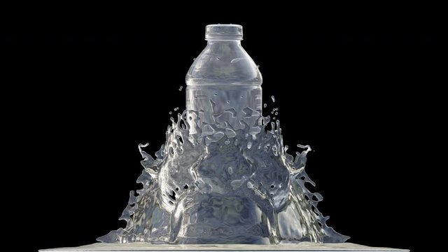 Slow motion Animation of Nature water in the shape of bottle splash, Liquid swirling and splashing, Motion graphics, 3D CGI Compositing process, 4k Ultra HD 3840x2160, RGB with Alpha and Green scree.