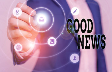 Obraz premium Text sign showing Good News. Business photo text Someone or something positive Encouraging uplifting or desirable