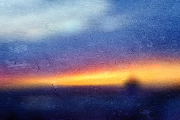 sunset sky, blurred image, blue-orange color