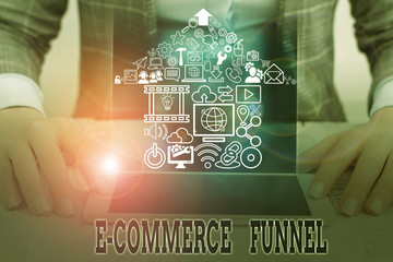 Conceptual hand writing showing E Commerce Funnel. Concept meaning a tool used to optimise the...