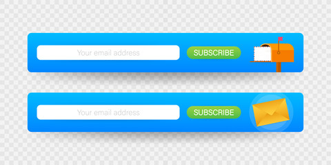 Email subscribe, online newsletter vector template with mailbox and submit button. Vector stock illustration.