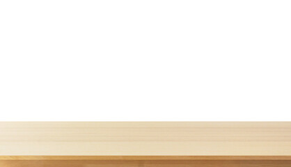 Empty light wooden table top isolated on white background