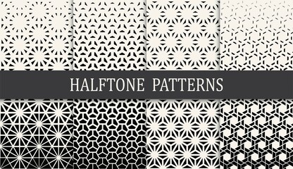 black and white geometric seamless halftone pattern set