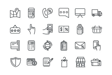 shopping commercial icons set line style
