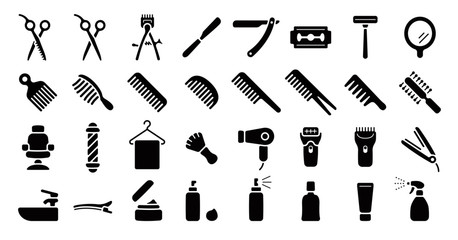 Barber Shop Icon Set (Flat Silhouette Version) - obrazy, fototapety, plakaty