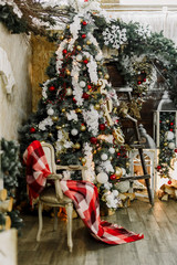 New Year 2018. The letters from foam plastic. New Year mood, Christmas tree, Christmas tree toys....