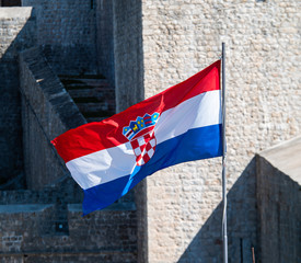 Croatian flag on display in Dubrovnik Old Town area, Croatia