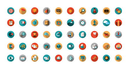 business strategy network icons set block shadow