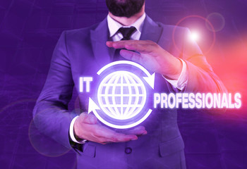 Writing note showing It Professionals. Business concept for any demonstrating associatedand expert with the computer world