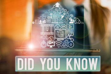 Word writing text Did You Know. Business photo showcasing Knowing the next move Thinking Trivia...