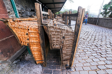 wicker sleds traditionals to carry tourists in Funchal  , Madeira Island , close up