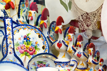 roosters and dishes of  porcelain typical of Portugal, Madeira Island