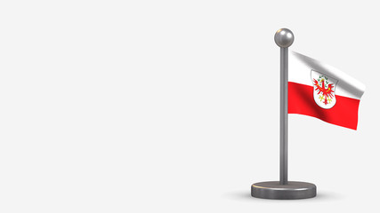 Tirol 3D waving flag illustration on tiny flagpole.