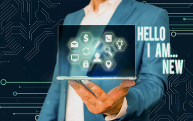 Word writing text Hello I Am New. Business photo showcasing Introduce yourself Meeting Greeting Work Fresh worker School