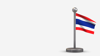 Thailand 3D waving flag illustration on tiny flagpole.