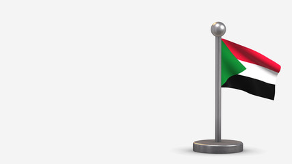 Sudan 3D waving flag illustration on tiny flagpole.