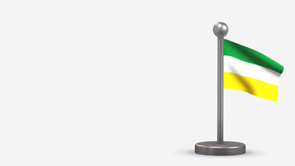 Sucumbios 3D waving flag illustration on tiny flagpole.